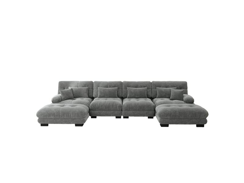  Canapé d'angle modulaire en u 4 places avec ottomans mobiles en chenille gris  - Conforama A