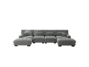 Canapé d'angle modulaire en u 4 places avec ottomans mobiles en chenille gris