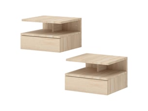 Lot de 2 tables de chevet murales, tables de nuit suspendues avec tiroir, étagère ouverte, 35x32x22,5cm, chêne