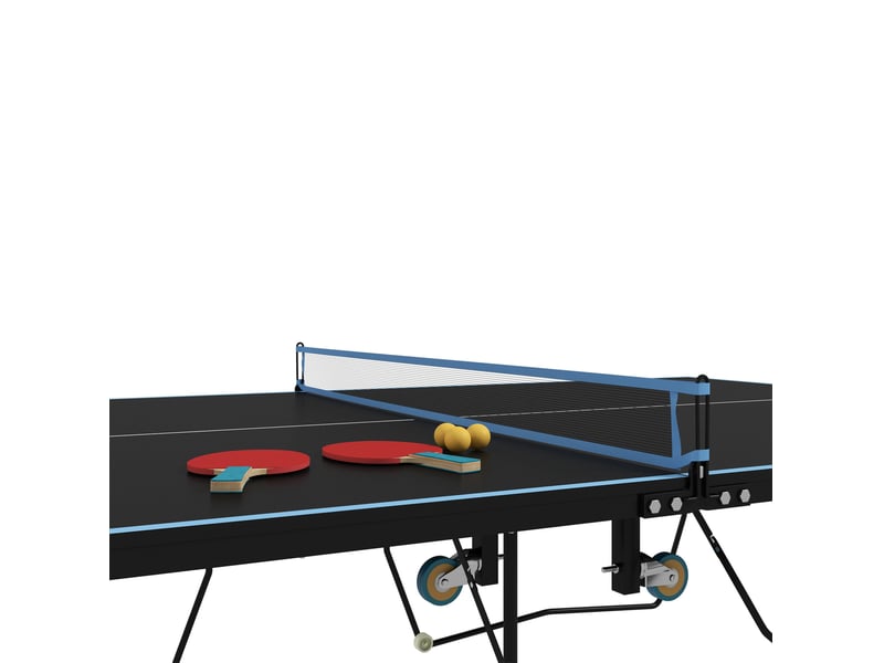 Table de tennis de table extérieure pliable noire 274 x 152,5 x 76 cm en mdf et acier, avec filet et 8 roulettes - Conforama D