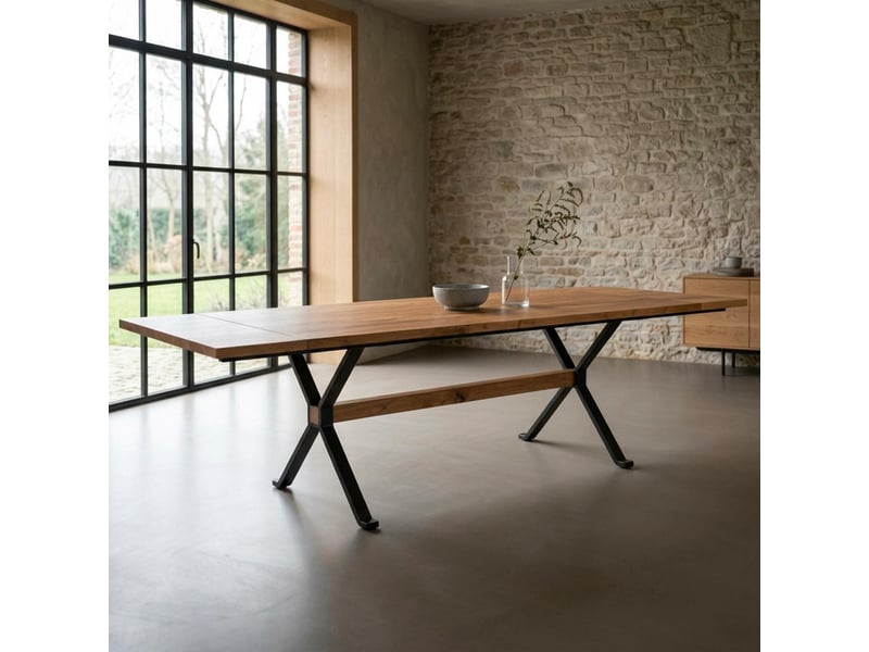 Table à manger extensible rustica 180-227,5cm style industriel bois et métal noir Rustica - Conforama E