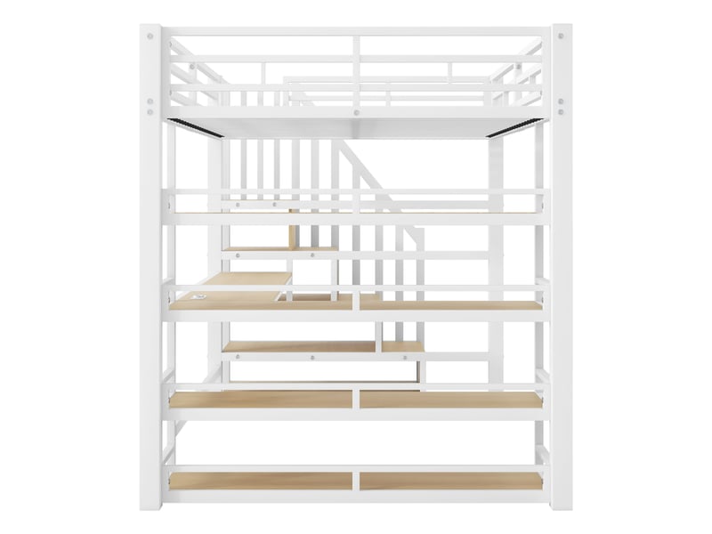  Lit mezzanine 140 x 200 cm, métal, escalier, bureau, rangements, usb, led, blanc  - Conforama E