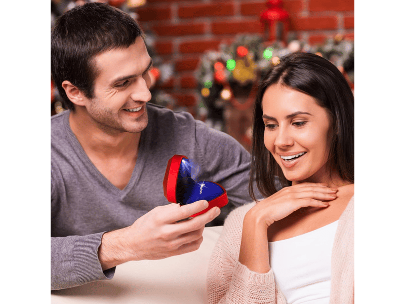  Boîte de bague avec lumière led, boîte à bagues en velours, écrin bague forme cœur avec éclairage automatique, coffret cadeau fiançailles  - Conforama E