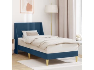 Lit adulte, lit simple, cadre de lit uni avec tête de lit bleu 90x200cm tissu cf16558