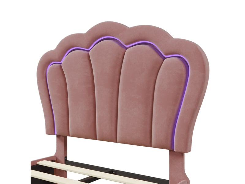 Lit led 90x200 avec rangement tiroirs coulissants et sommier à lattes intégré, cadre adolescent rembourré style floral - Conforama W