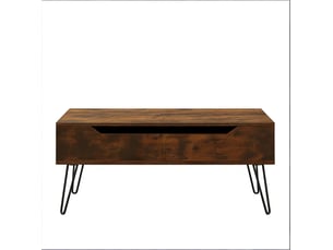 Table basse relevable vintage 95x50 cm – marron rustique – plateau relevable avec rangement discret