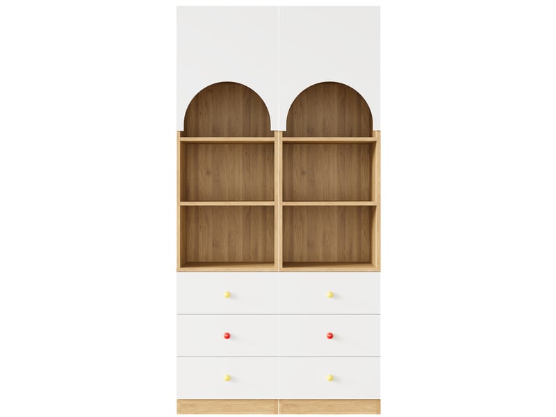  Bibliothèques enfant 2 pièces 100x50x200 cm – blanc et aspect bois – 6 tiroirs et rangement vertical  - Conforama D