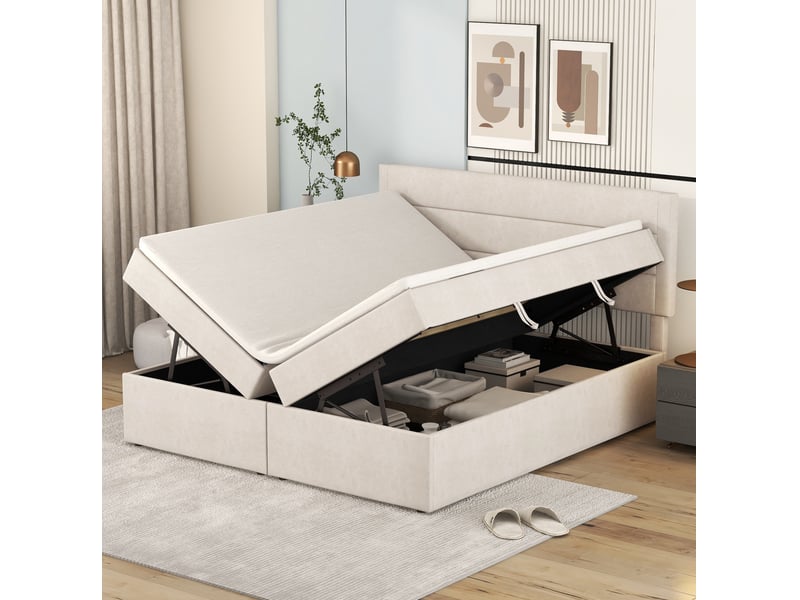  Lit coffre 2 places 140x200 cm avec sommier coloris beige  - Conforama B