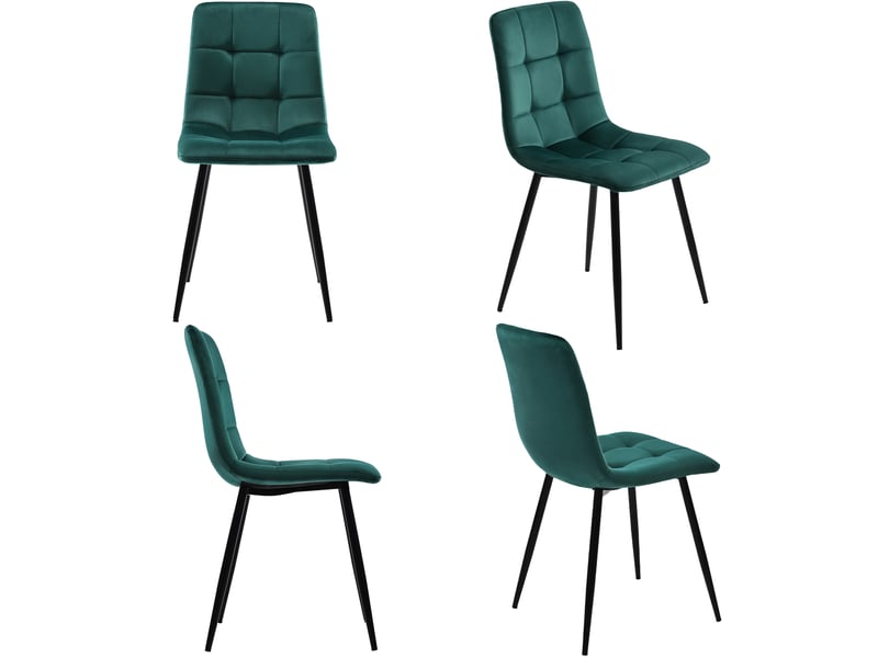  Ensemble table à manger avec 4 chaises, table à manger rectangulaire de 117 cm, plateau effet marbre et velours vert foncé  - Conforama D