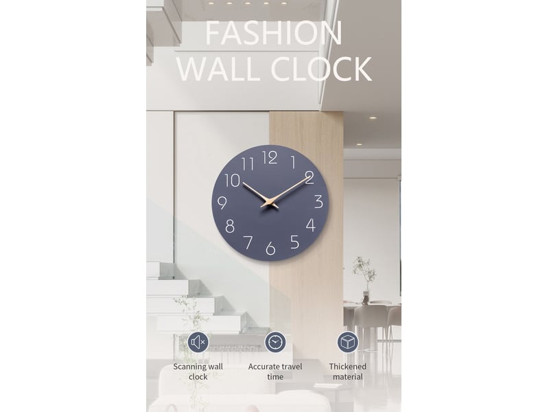  Horloge murale en bois mdf sans tic-tac – silencieuse et moderne, gris, 10 pouces  - Conforama E