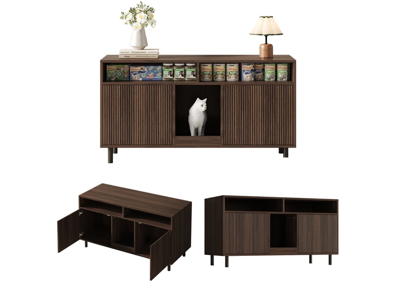 Meuble buffet 120x50x66 cm avec niche et 2 portes, espace de rangement, MDF, couleur noyer - Conforama A
