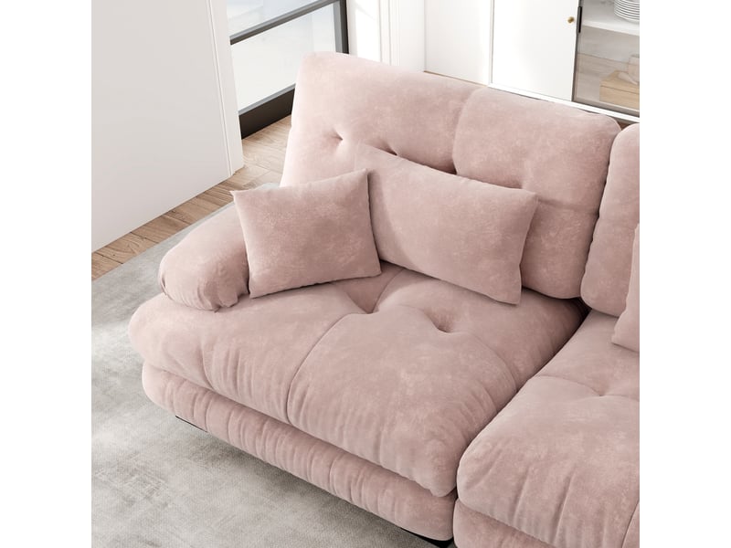 Canapé 4 places d’angle panoramique en tissu rose, largeur 406 cm, assise profonde W3325S00058 - Conforama C
