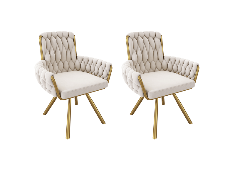  Lot de 2 chaises de salle à manger pivotantes,55x50x87 cm,velours,beige  - Conforama A