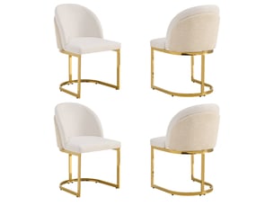 Lot de 4 chaises de salle à manger en tissu beige et métal doré, dossier double et assise rembourrée moderne