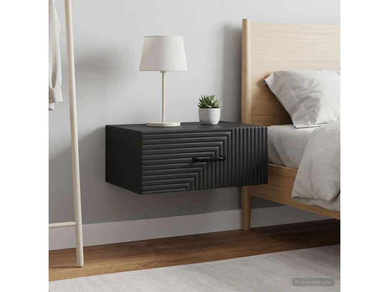  Table de chevet - cabinet de chevet - table de nuit mural 2 pièces noir 49 x 34,5 x 20 cm  - Conforama C