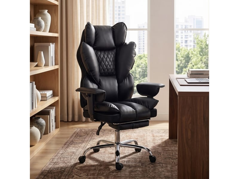 Fauteuil de bureau similicuir noir inclinable avec repose-pieds, chaise de bureau jusqu'à 180 kg, 80x67x130 cm - Conforama B