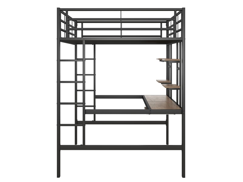  Lit mezzanine noir 140x200cm avec escalier rangement, 2 bibliothèques, bureau et étagères, gain de place - fer - pour enfant ado  - Conforama D
