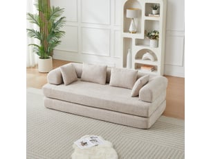 Canapé convertible modulable 2 places 4-en-1 200 x 95 x 68 cm, dossier réglable, sans montage, 4 coussins, tissu chenille kaki
