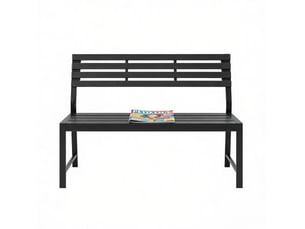 Banc de jardin 115x55x85 cm avec dossier, structure stable pour extérieur, métal et lames ps noires