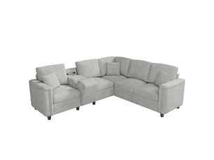 Canapé d'angle droit fixe MODENUIT   5 places Tissu gris avec coffre de rangement