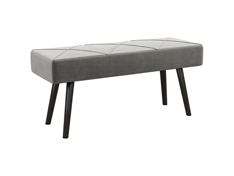 Bout de lit rembourré avec motif en x, assise confortable et pieds en acier, aspect velours gris 100 × 36 × 45 cm - Conforama A