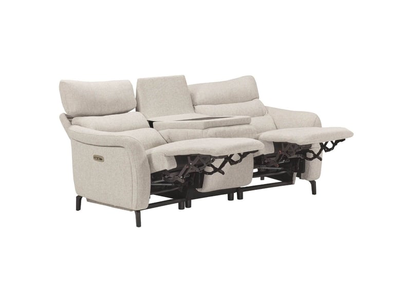  Canapé 3p relax électrique avec tablette centrale tissu beige chiné - varenne VARENNE - Conforama C