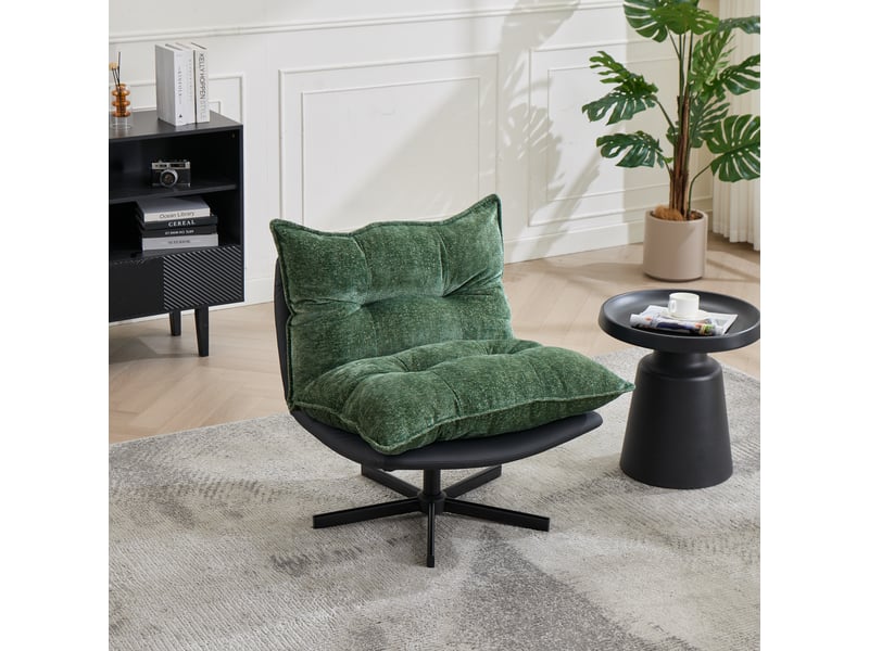 Fauteuil relax pivotant 360° vert, dossier réglable 3 positions, chenille et pu - Conforama E