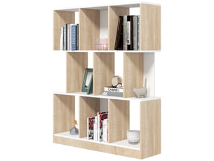 Bibliothèque à 8 niveaux pour salon et chambre, en bois, 100 x 27 x 124 cm, chêne et blanc