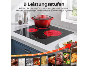 Plaque de cuisson vitrocéramique 3 foyers, table électrique encastrable 60 cm, 5400 w, commande tactile et minuterie