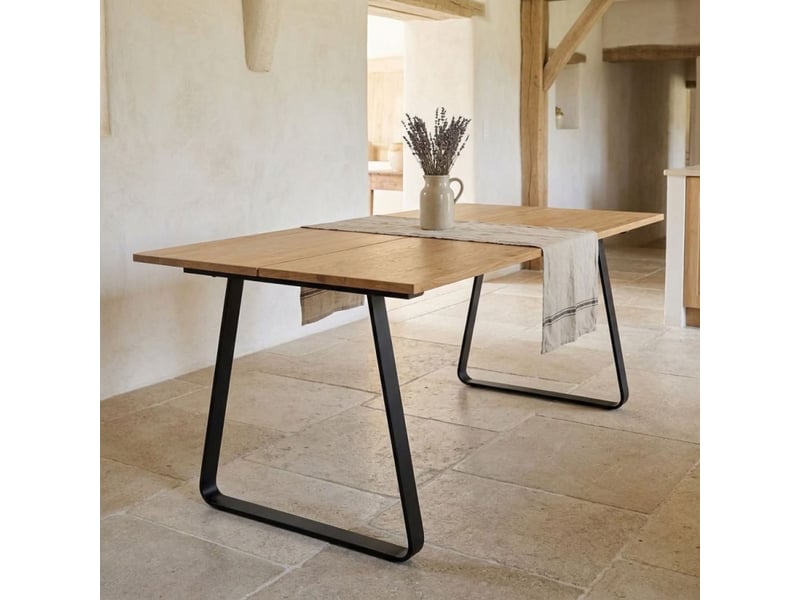 Table à manger l. 200 cm plaqué chêne et piètement luge noir – fine 0476 - Conforama B
