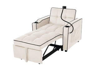 Canapé‑lit individuel 3‑en‑1 extensible 83 x 167 x 76 cm, fauteuil convertible avec porte‑gobelets et support pour téléphone