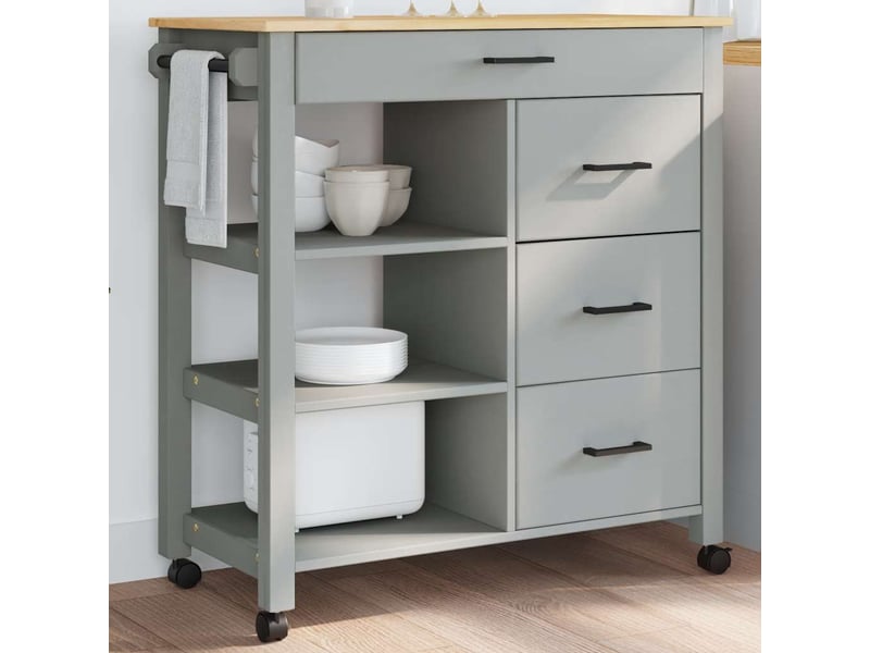  Desserte de cuisine, chariot de rangement 84x40x88,5 cm gris bois massif de pin shl42676  - Conforama B