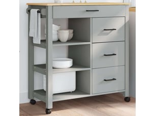 Desserte de cuisine, chariot de rangement 84x40x88,5 cm gris bois massif de pin shl42676