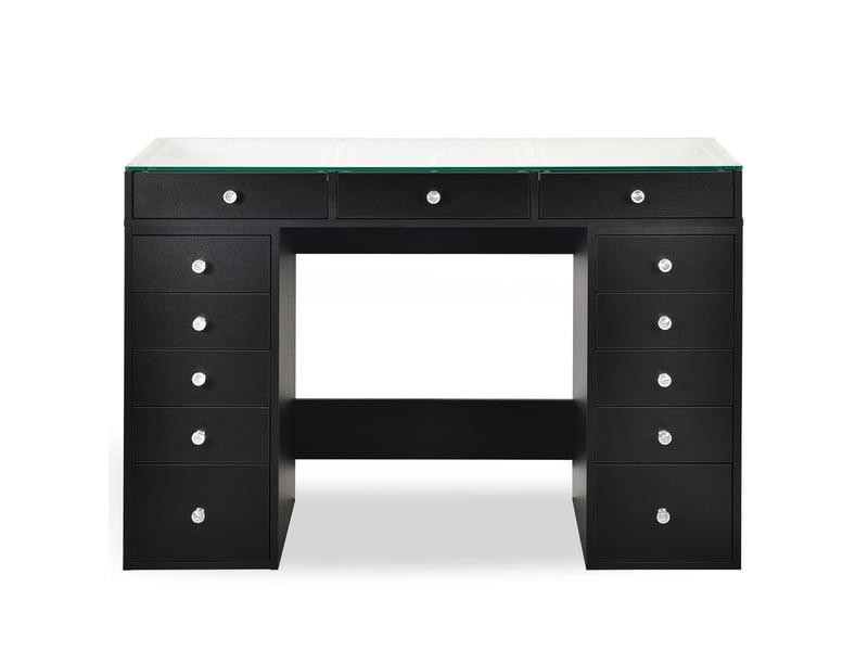 Coiffeuse moderne avec 13 tiroirs et plateau en verre transparent l120cm probeauty noir Probeauty - Conforama D
