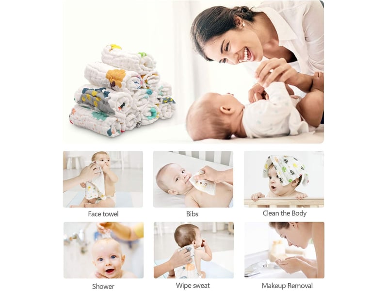  Lot de 10 débarbouillettes bébé en mousseline – 30x30 cm  - Conforama C