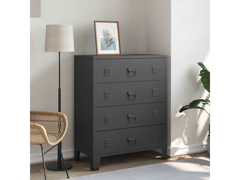  Commode chambre adulte, armoire à tiroirs à tiroirs métal style industriel 78x40x93cm noir  - Conforama B