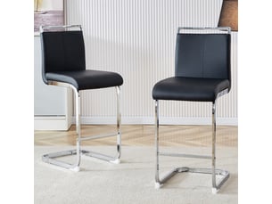 Lot de 2 tabourets de bar cantilever 33 x 46,5 x 96,5 cm - assise en cuir pu et structure métal argenté - noir