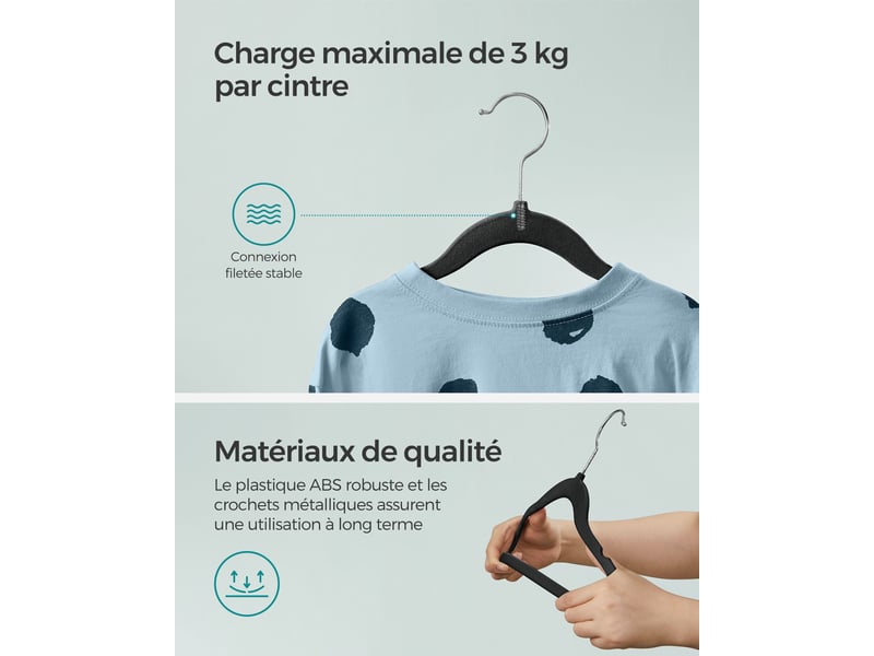  Cintres enfants lot de 50 en velours avec crochets rose gold antiglisse modèle enfant pour jupes robes pantalons t-shirts noir 12_0005098  - Conforama D