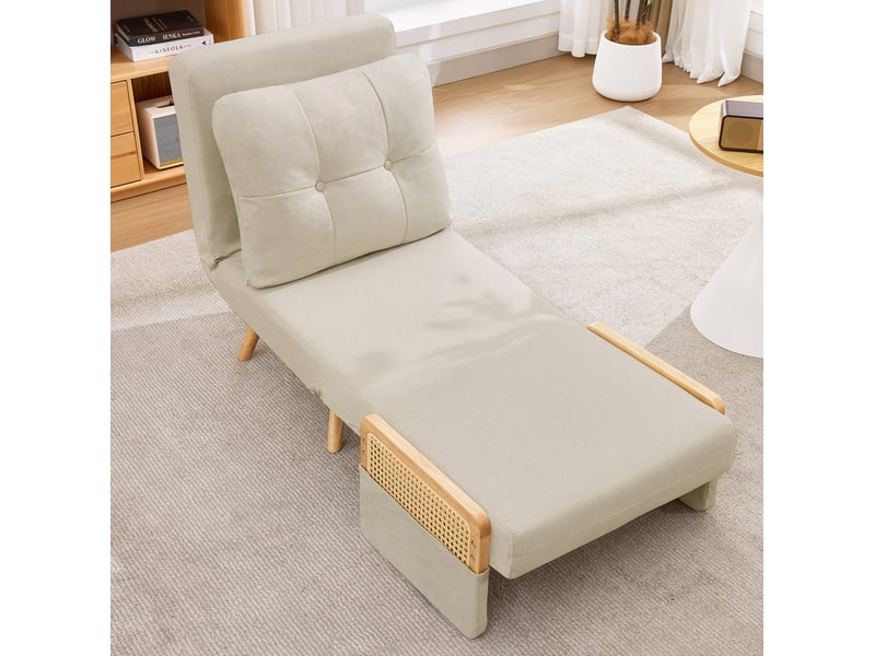  Fauteuil convertible 1 place avec dossier réglable en tissu aspect lin beige  - Conforama C