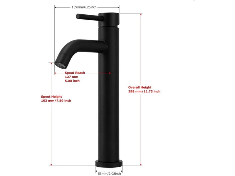  Tall salle de bain robinet single handle vessel évier robinet one hole bowl lavabo mixer avec water supply lines, matte noir  - Conforama E