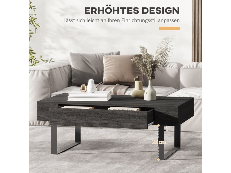  Table basse rectangulaire avec 1 tiroir et rangements ouverts, structure acier noir, gris foncé 110 × 60 × 40 cm  - Conforama D