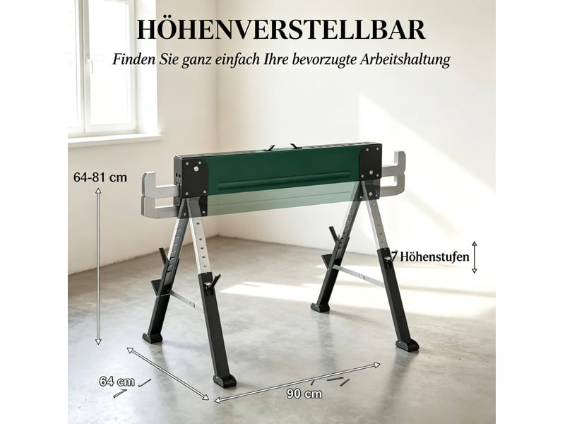  Lot de 2 chevalets de sciage pliables 116x64 cm réglables en hauteur métal vert  - Conforama E