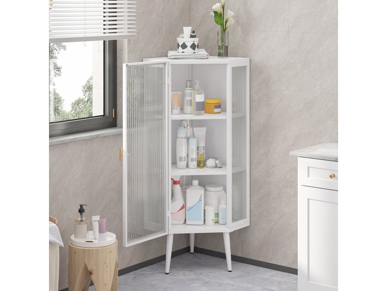 Colonne de salle de bain d’angle 3 niveaux en verre trempé 110 cm homvra - Conforama C