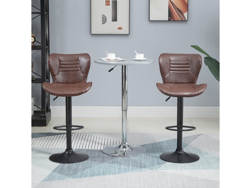  Ensemble de 2 tabourets de bar en similicuir, réglables en hauteur, pivotants, avec dossier et repose-pieds, 46,5 x 54 x 88-108 cm, marron  - Conforama D