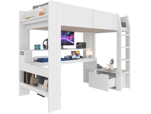 Lit mezzanine 90x200 cm <strong>MODENUIT </strong> <strong></strong> coloris blanc