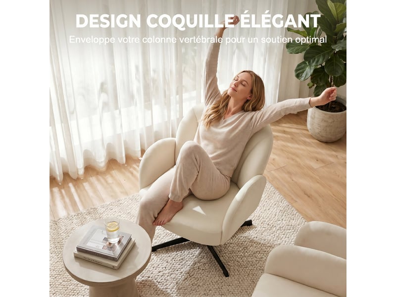  Fauteuil pivotant en velours beige 64,5x68x80 cm  - Conforama D