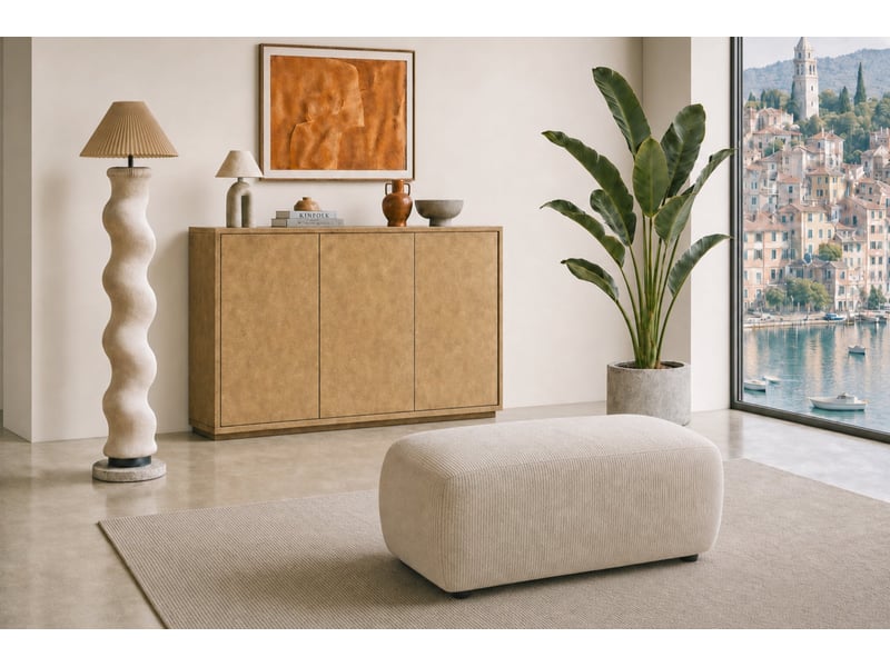  Portofino - pouf en petit velours côtelé beige 105x57x40  - Conforama B