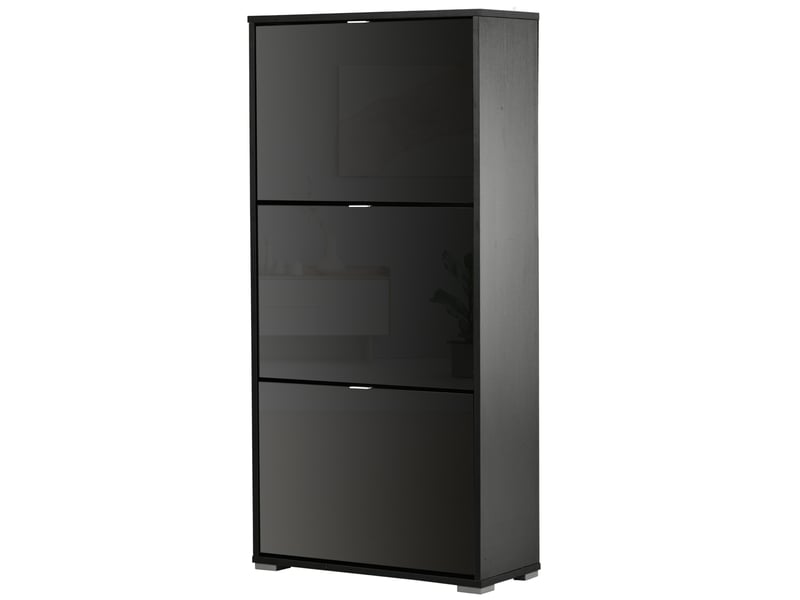  Meuble à chaussures moderne à 3 tiroirs, capacité de 18 paires de chaussures, pour entrée, 60 x 26 x 124 cm, noir  - Conforama A