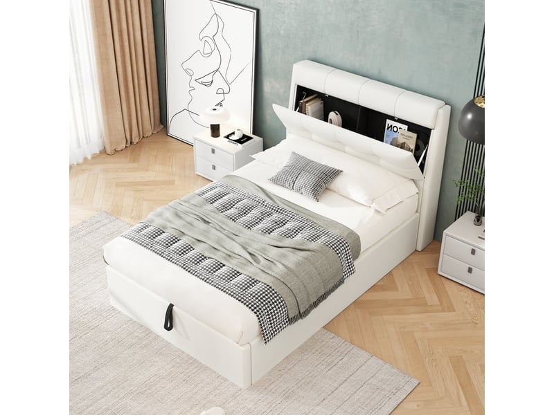  Lit cabane 140x200 cm forme maison avec porte et barrières, pin, blanc, sans matelas  - Conforama R