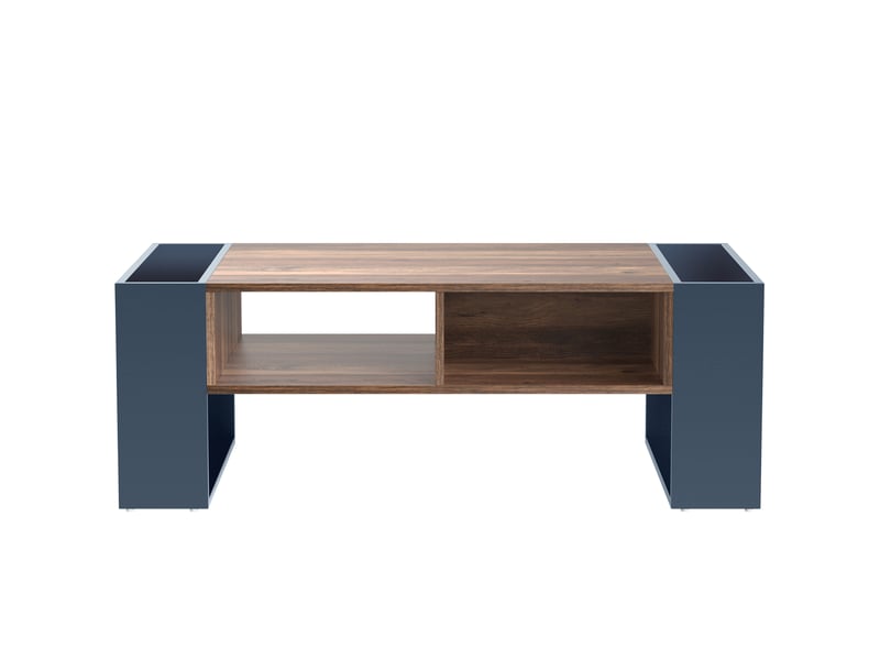  Table basse rectangulaire 111x60x40 cm avec tiroir et rangement, effet bois, aggloméré, bois et gris anthracite  - Conforama E